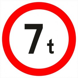 Znak drogowy B-18 zakaz wjazdu pojazdów o rzeczywistej masie całkowitej większej niż określono na znaku (tu- 7t)