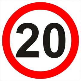 Znak drogowy B-33-20 ograniczenie prędkości (tu 20 km)