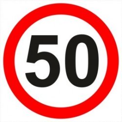 Znak drogowy B-33-50 ograniczenie prędkości (tu 50 km)