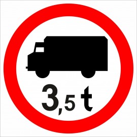 Naklejka znak zakazu  B-5a Zakaz wjazdu poj. ciężarowych o dopuszczalnej masie większej, niż określono na znaku (tu- 3,5 t)