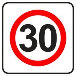Znak drogowy B-43 strefa ograniczonej prędkości (tu 30 km)