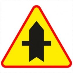 Znak drogowy A-6a Skrzyżowanie z drogą podporządkowaną występującą po obu stronach