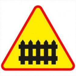 Znak drogowy Znak drogowy A-9 Przejazd kolejowy z zaporami.