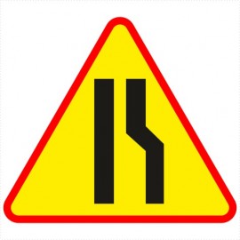 Znak drogowy A-12b Zwężenie jezdni - prawostronne.