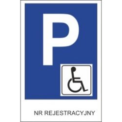 Naklejka znak parking P19x inwalida nr rejestracyjny