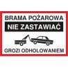 Naklejka Brama pożarowa BP01 nie zastawiać grozi odholowaniem