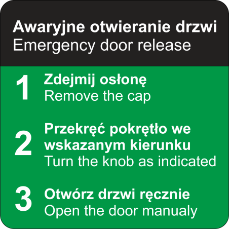 naklejka NNA10 Awaryjne otwieranie drzwi 11,5x11,5 cm