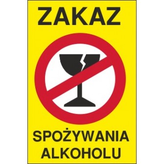 zakaz spożywania alkoholu ZA03 pękniety kieliszek żółte tło