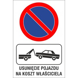 tabliczka zakaz postoju ZP01 usunięcie pojazdu na koszt właściela