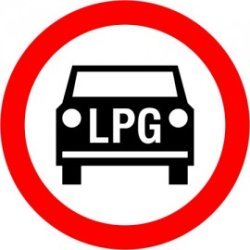Naklejka znak zakazu B-3b Zakaz wjazdu pojazdów silnikowych napędzanych LPG