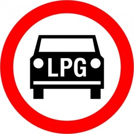 Naklejka B-3b Zakaz wjazdu pojazdów silnikowych napędzanych LPG