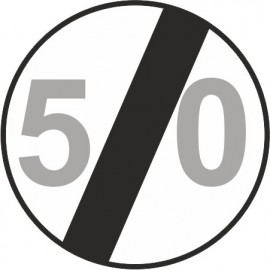 Naklejka znak zakazu B-34-50 koniec ograniczenia prędkości (tu 50 km)