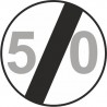Naklejka znak zakazu B-34-50 koniec ograniczenia prędkości (tu 50 km)