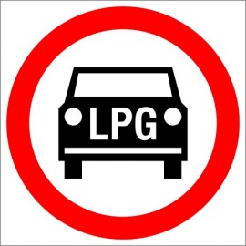 Znak drogowy B-3b Zakaz wjazdu pojazdów silnikowych napędzanych LPG